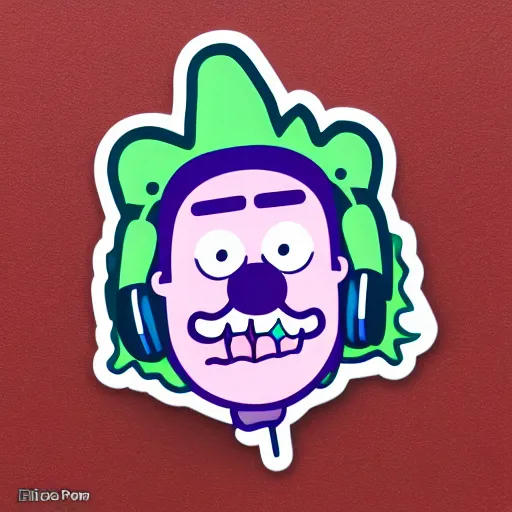 Image similar to a pickle-rick, svg sticker, vector art, wearing headphones, jamming to music