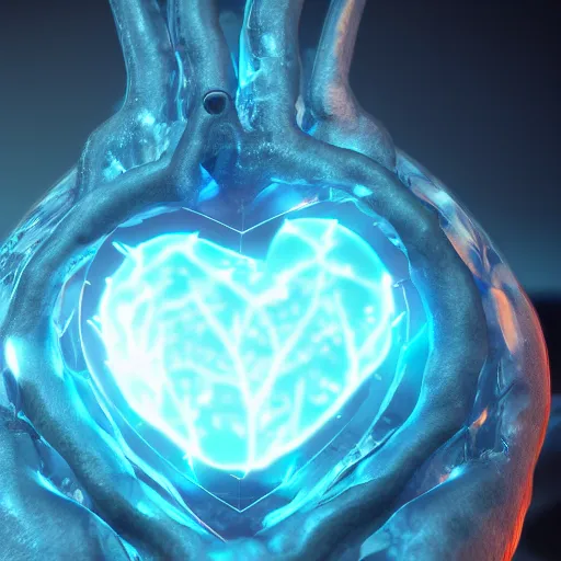 Image similar to crystalline anatomical heart with a flame inside, closeup, detailed, realistic, cinematic lighting, unreal engine, cgsociety, detailed