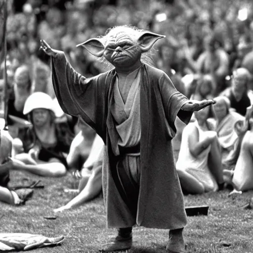 Image similar to yoda performing at woodstock