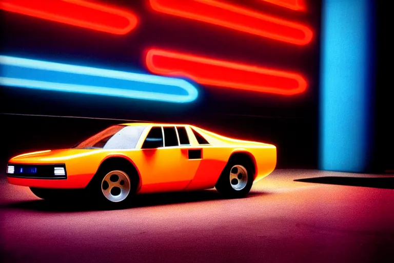 Prompt: designed by giorgetto giugiaro stylized poster of a single bronco, thick neon lights, ektachrome photograph, volumetric lighting, f 8 aperture, cinematic eastman 5 3 8 4 film