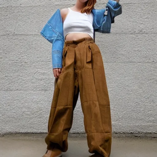 Prompt: a model wearing giant baggy pants