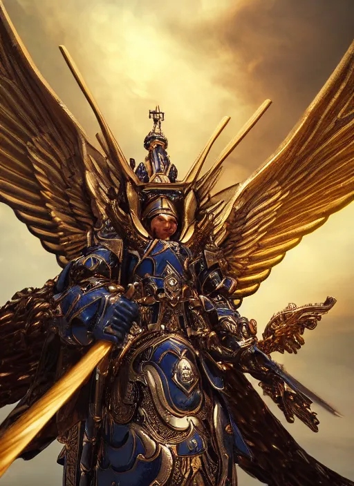 Image similar to archangel micheal flying in sky by huang guangjian, taekwon kim rostbite 3 engine, cryengine, dof, trending on artstation, digital art, chanel, dior, fantasy and detailed and intricate background