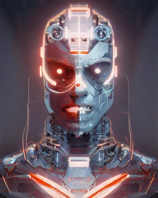 Image similar to cyborg man in suit. intricate abstract. intricate artwork. by tooth wu, wlop, beeple, dan mumford. trending on artstation, greg rutkowski very coherent symmetrical artwork. cinematic, hyper realism, high detail, octane render, 8 k, iridescent accents