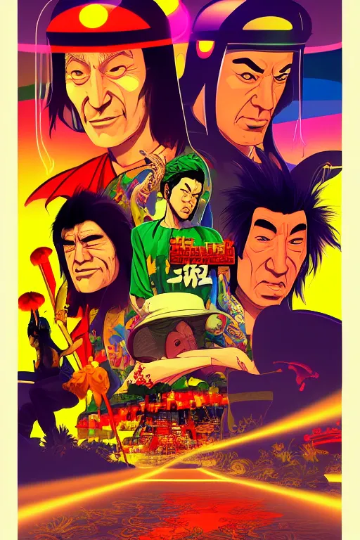 Image similar to journey to the west. pop art, comic art, gta vice city style, no duplicate image, glowing lights, ultra realistic, ultra details, digital painting, artstation, concept art, smooth, sharp focus, illustration, intecrate details, art richard hamilton and mimmo rottela, kirokaze and paul robertson, neil gaiman and mark millar