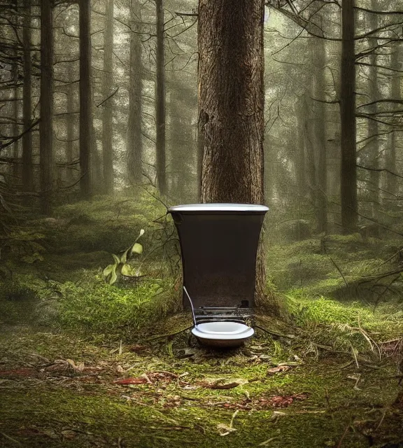 Prompt: a 4 k photorealistic photo of a toilet in a forest.