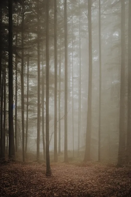 Prompt: fuji 5 0 r 3 5 mm, architectural studio magazine photography, soft light, golden hour, sci - fi interior, forest background, sleeping woman, fog