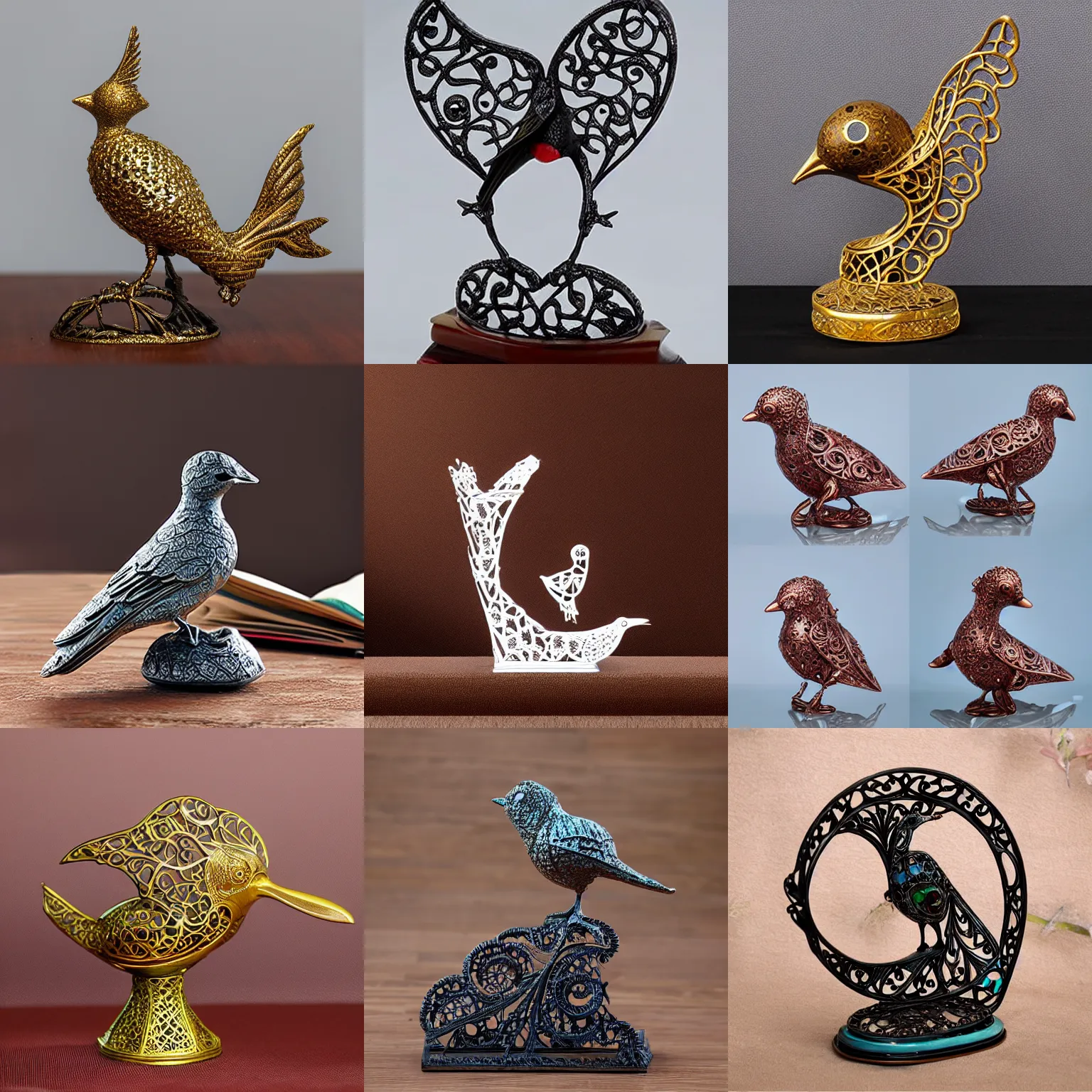 Prompt: hollow filigree bird - shaped statue, with a heart - gemstone inside it, detailed 8 k, award - winning photography