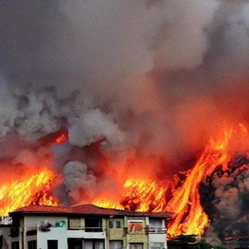 Image similar to a colombian city on fire photo - realistic