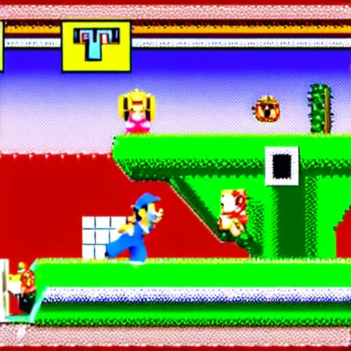 Prompt: NES screenshot of Super Mario vs Jump Man