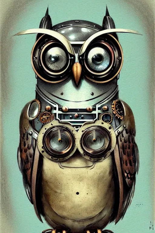 Image similar to (((((1950s robot steampunk detailed owl . muted colors.))))) by Jean-Baptiste Monge !!!!!!!!!!!!!!!!!!!!!!!!!!!!!!