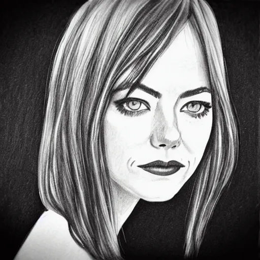 Prompt: “ emma stone portrait, ink, pencil drawing, sketch, realistic ”