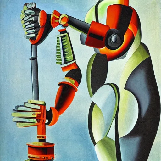 Prompt: italian futurism painting of industrial robot arms