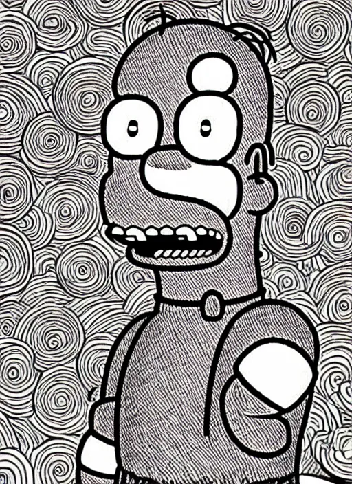 Image similar to junji ito style homer simpson, intricate, highly detailed, illustration, art by junji ito, junji ito