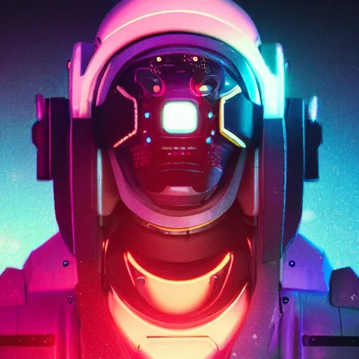 Image similar to cyberpunk concept cool cyborg bot, cinema 4 d, galaxy, cosmos, ufo, space sci - fi, wearing vr goggles, illustration, portrait, pastel neon textured background night, trending on artstation, greg rutkowski, octane rendered, 1 2 k, detailed,