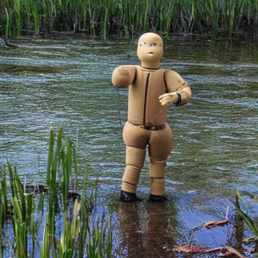 Prompt: a dummy in a swamp
