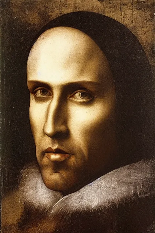 Prompt: Portrait of Nicholas Cage by Leonardo da Vinci