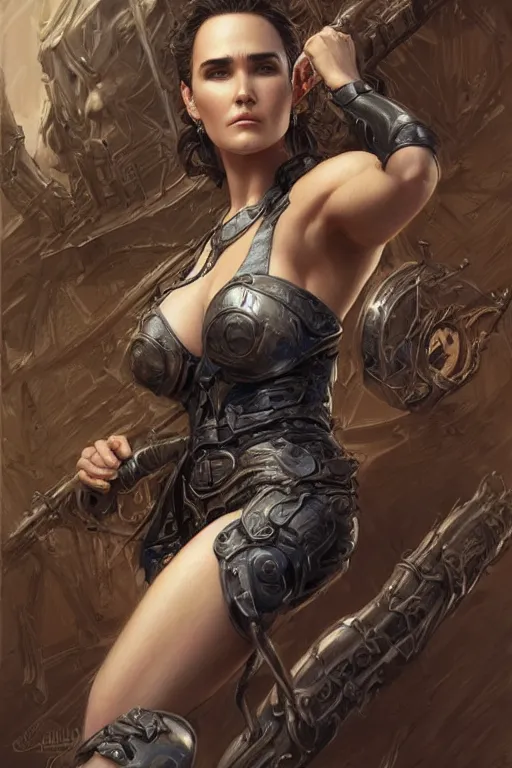 Image similar to jennifer connelly as a ruggedly handsome heroine, intricate, elegant, highly detailed, centered, digital painting, artstation, concept art, smooth, sharp focus, illustration, art by artgerm and donato giancola and Joseph Christian Leyendecker, Ross Tran, WLOP