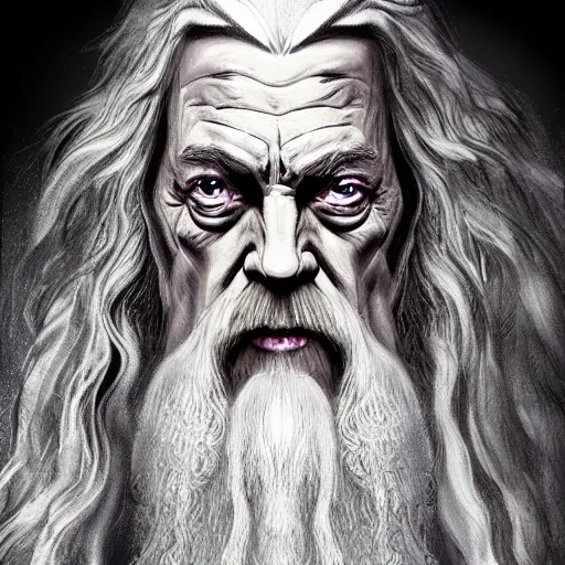 Prompt: evil gandalf consumed by power, lord of the rings, highly detailed, digital art,