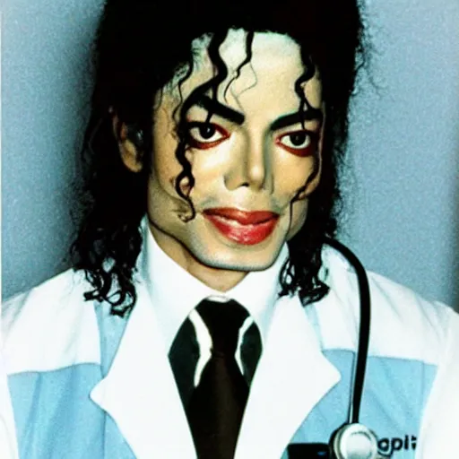 Image similar to polaroid photo of michael jackson dressed as an elderly doctor