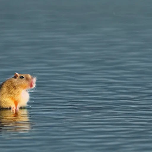 Image similar to a hamster riding a duck, wildlife photography-g