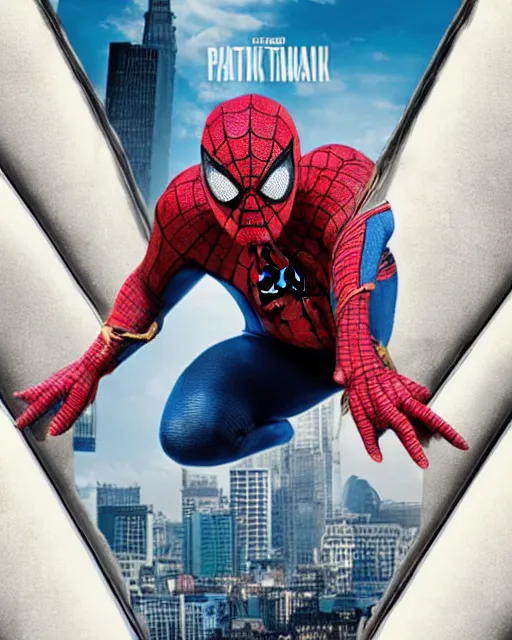 Prompt: Patrick Star as Spiderman, Movie poster,