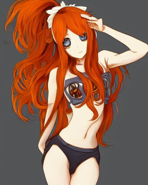 Prompt: A cute frontal painting of a very very beautiful anime skinny foxgirl with curly orange colored hair and fox ears on top of her head wearing a white short t-shirt with quake 3 symbolic looking at the viewer, elegant, delicate, soft lines, higly detailed, smooth , pixiv art, ArtStation, artgem, art by alphonse mucha charles reid and Gil Elvgren, high quality, digital illustration, concept art, long shot