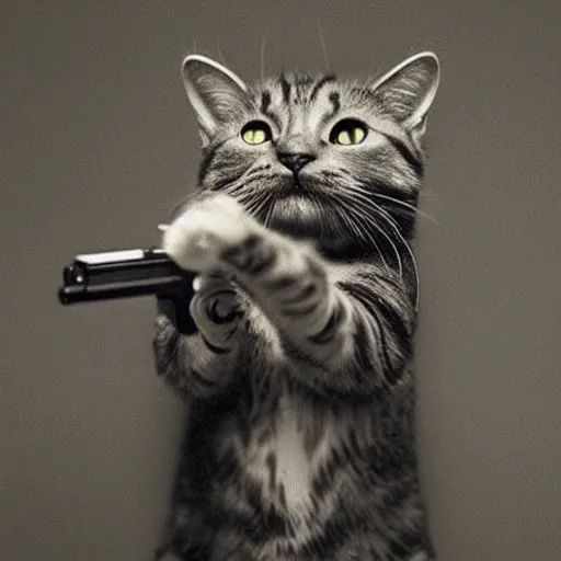 Image similar to “A cat, holding a gun in its paws”