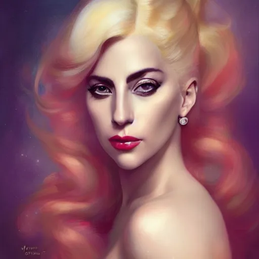 Prompt: a portrait of lady gaga by charlie bowater and anna dittmann and gil elvgren.