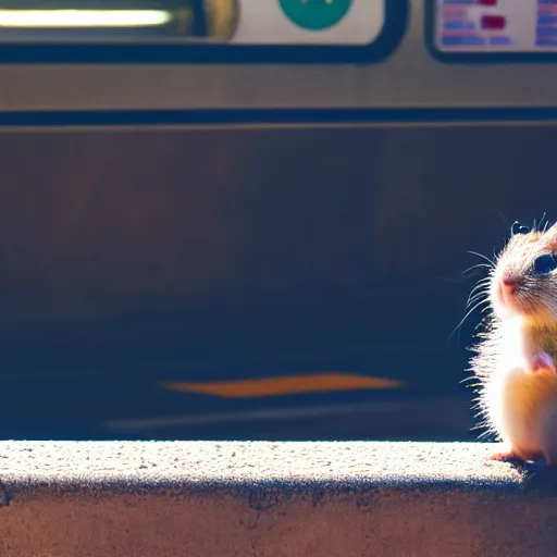 Image similar to detailed photo of a hamster waiting for the train, various poses, full body, unedited, daylight, dof 8 k