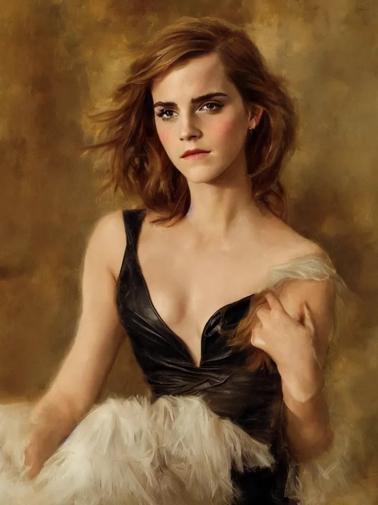 Image similar to close up of emma watson in dressed in leather, cinematographic shot, by vladimir volegov and alexander averin and delphin enjolras and daniel f. gerhartz