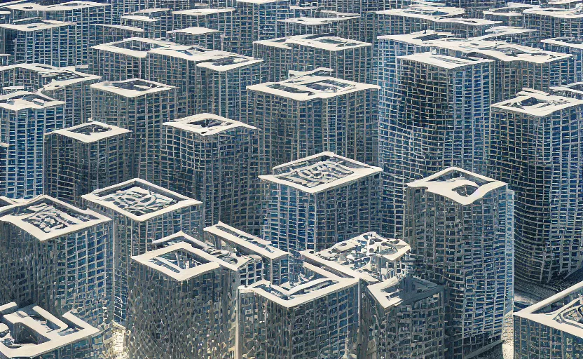 Image similar to parametric structure, 2 residential towers, in the desert beside the gulf, view from above, design by peter zumthor, dezeen, architectural photography