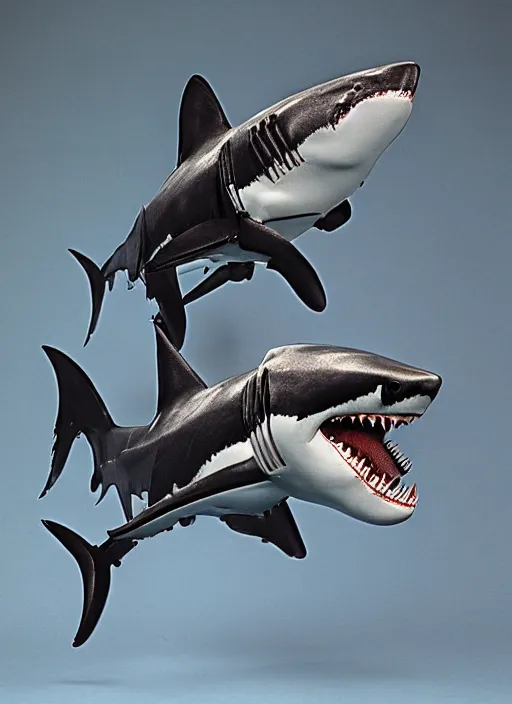 Image similar to jaws great white shark transformers, 1 9 8 0 s product photography, studio lighting