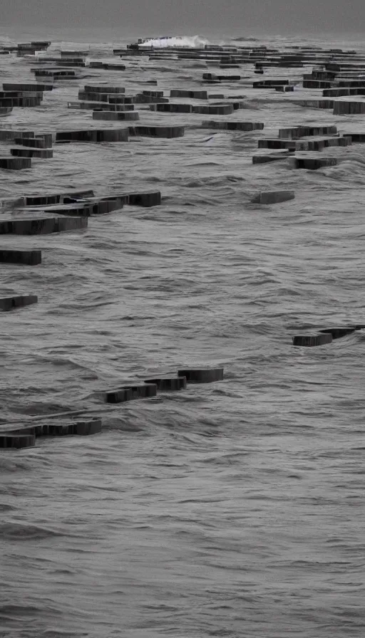 Prompt: color pentax photograph of beautiful brutalist storm surge barriers. wide angle, distant shot. epic!