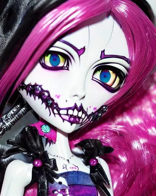 Image similar to watercolor portrait of monster high draculaura doll, by darkodordevic, makoto shinkai and, detailed and intricate environment