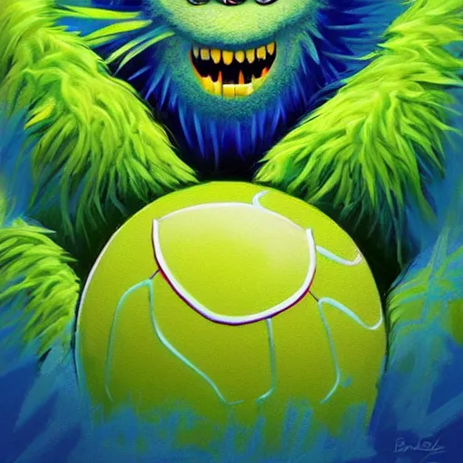 Image similar to a tennis ball monsters , blue, digital art, fantasy, magic, trending on artstation, ultra detailed, professional illustration by Basil Gogos