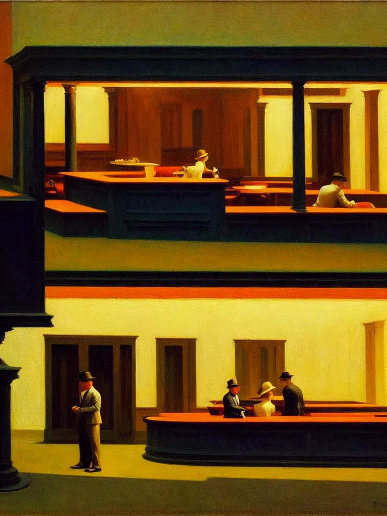 Prompt: Time will soon be born It is starting all the dawn And the world is moving towards Things like opposites and wars, intricate detailed oil painting, detailed illustration, oil painting, painterly feeling, centric composition by Edward hopper