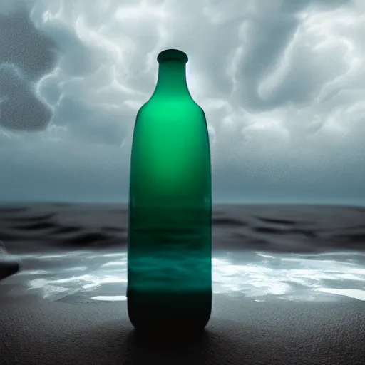 Prompt: an ocean with big waves and a storm inside a bottle, digital painting, high contrast, unreal engine render, volumetric lighting, high détail