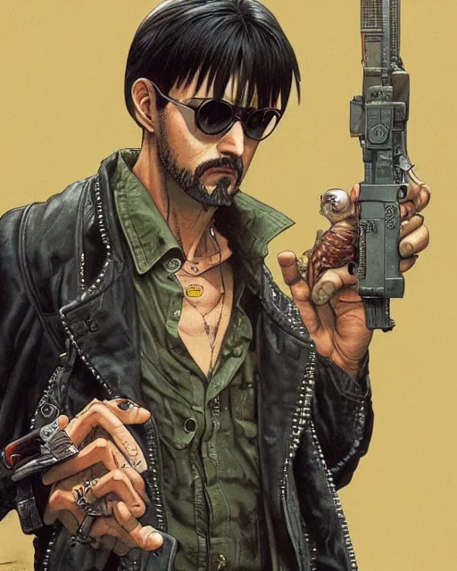 Prompt: highly detailed colored ink illustration full shot of leon the professional, octane render, clean shaped illustration by kim jung gi, ric estrada, ron english and eiichiro oda