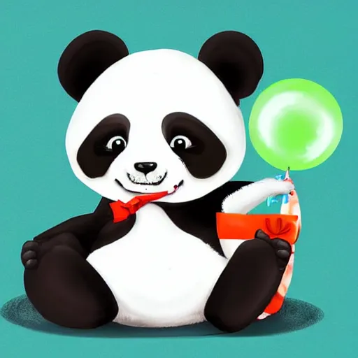 Prompt: cute little panda with a bow popping bubbles digital art cute by greg rutkowsky