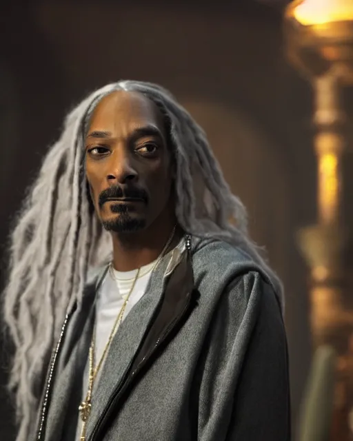 Image similar to Snoop Dogg in the role of Gandalf the Grey, film still, amazing short, 8K, IMAX, ultra detailed