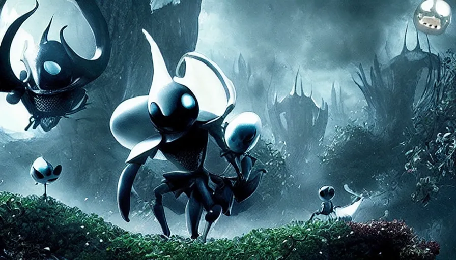 Image similar to Hollow Knight live action movie adaptation, directed by Guillermo Del Toro, IMAX cinematography by Roger Deakins, dark fantasy, principal photography