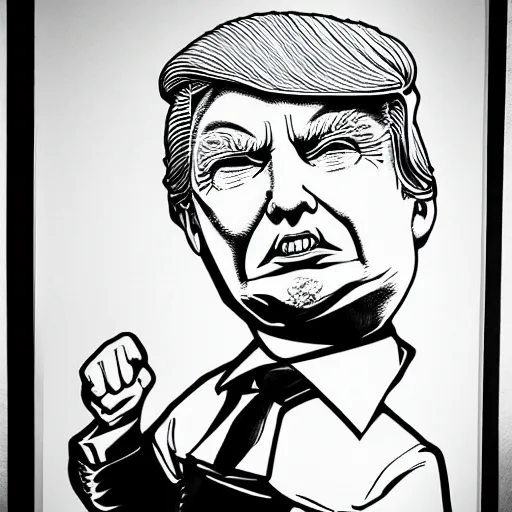Prompt: Donald Trump by Kentaro Miura, highly detailed, black and white