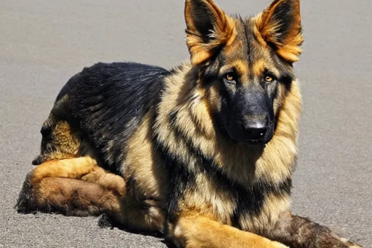 Image similar to a german shepard lion hybrid