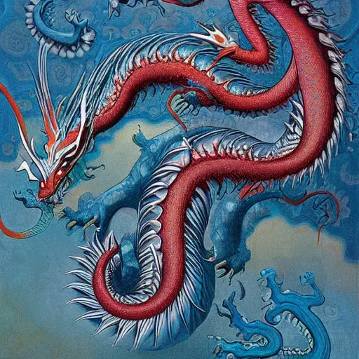 Prompt: a fractal dragon by james jean, by vermeer