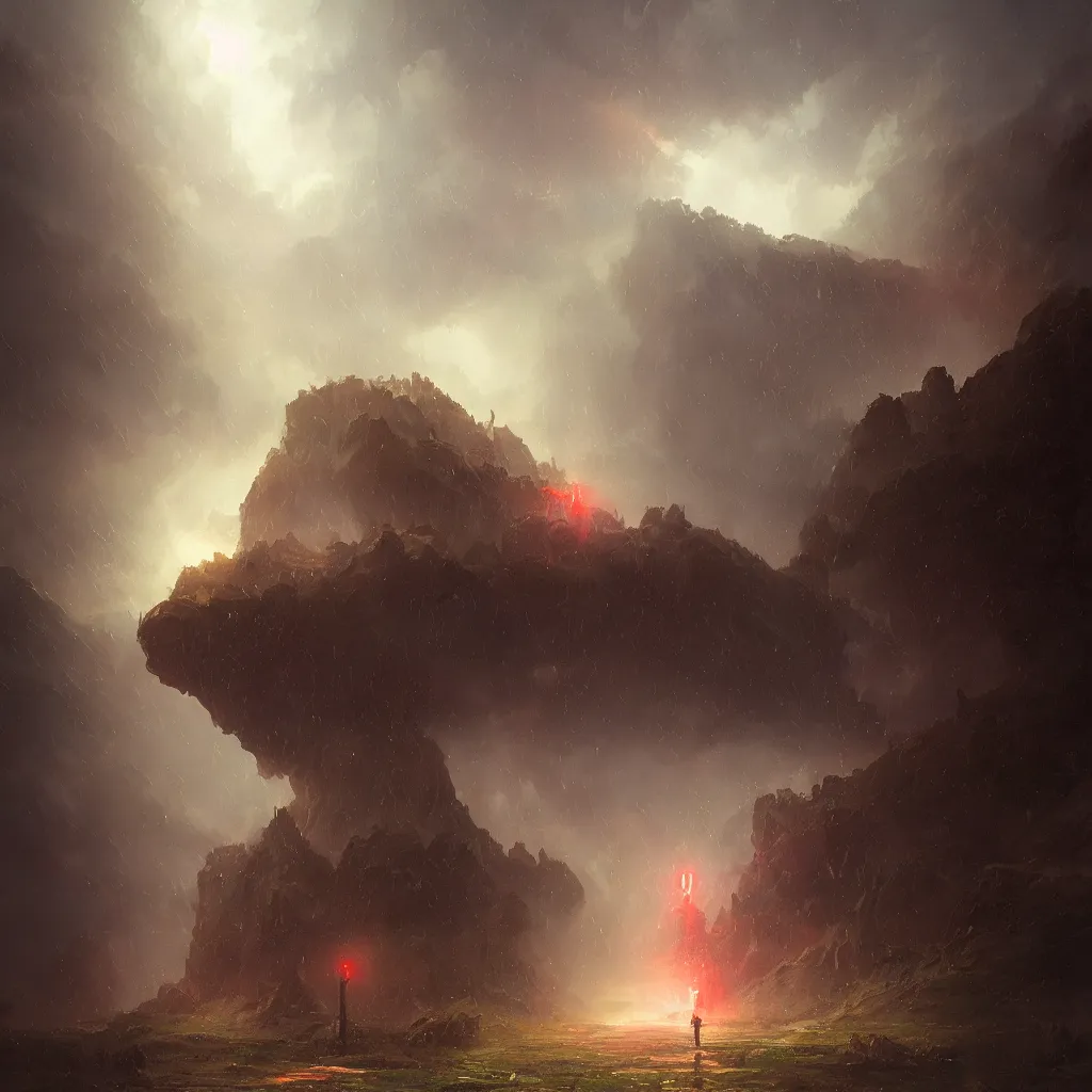 Prompt: ta ha, volumetric lighting, highly detailed, by greg rutkowski, complementing colors, god looking at me, heavy rainy, lofty heavens