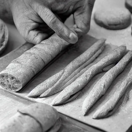 Prompt: General Burgoyne baking baguettes. Award winning hyper detailed photorealistic 50 mm