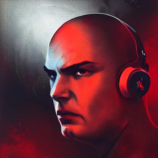 Image similar to a portrait of agent 4 7 laying down listening to music, black background, red rim light, highly detailed, smooth, sharp focus, art by maciej kuciara