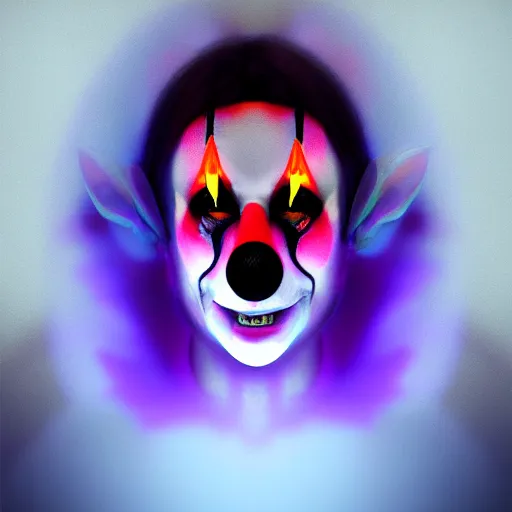 Prompt: translucent spirit clown, digital painting, devian art, artstation, 4 k, hd, octane render