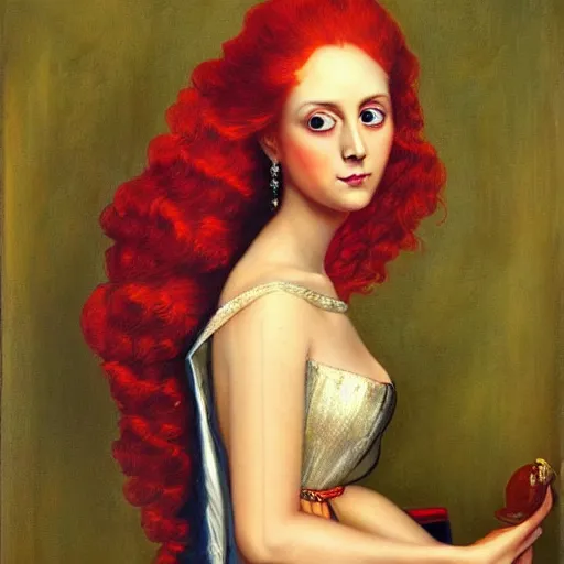 Prompt: portrait of a beautiful young long dress woman _ red _ haired duchess, woman, by cheval michael