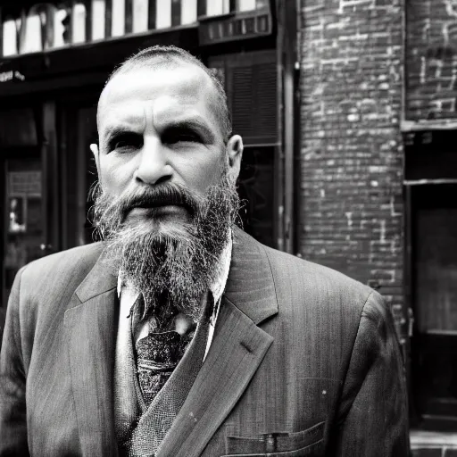 Image similar to closeup portrait of a snake oil salesman in a smoky new york back street, photograph, magazine, press, photo